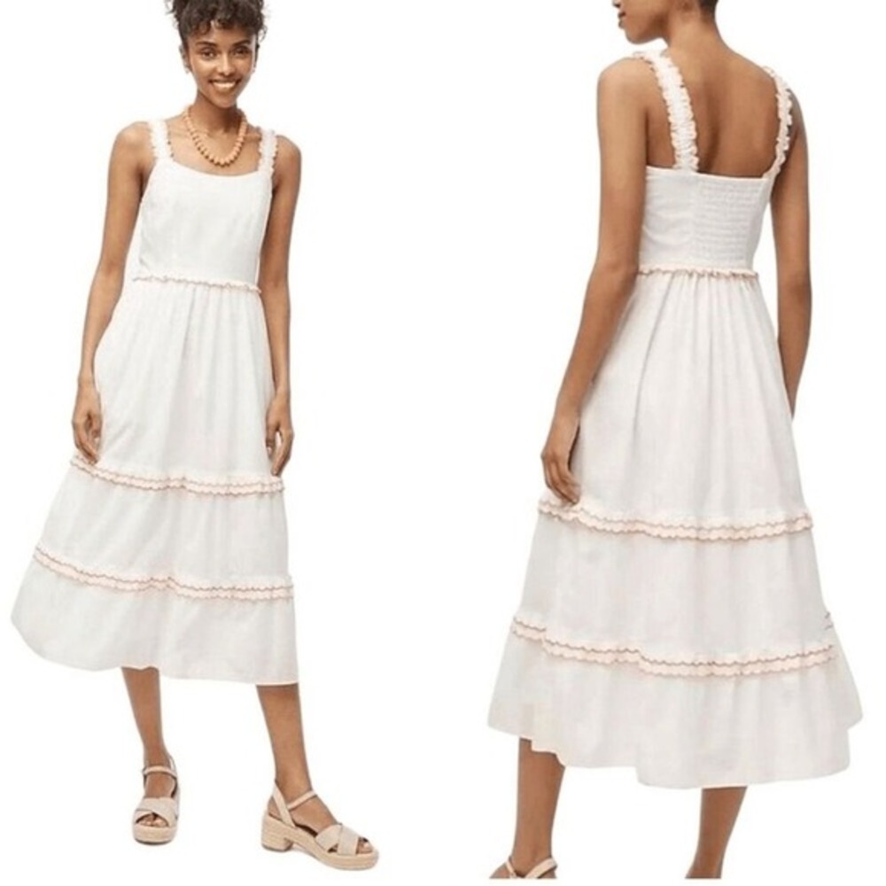 NWOT J. Crew Factory Women's White Scalloped‎ Trim Tiered Midi Dress Size 6